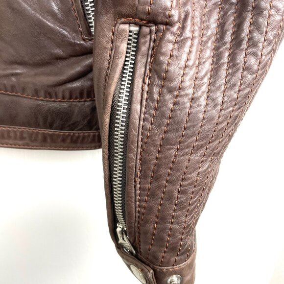 Redskins Casual Motorcycle Biker Genuine Leather Brown Jacket (Unisex) Size M - Picture 6 of 15